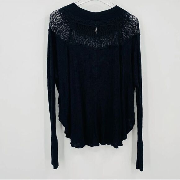 Free People Spring Valley Lace Waffle Knit Thermal Boho Top - Picture 8 of 9